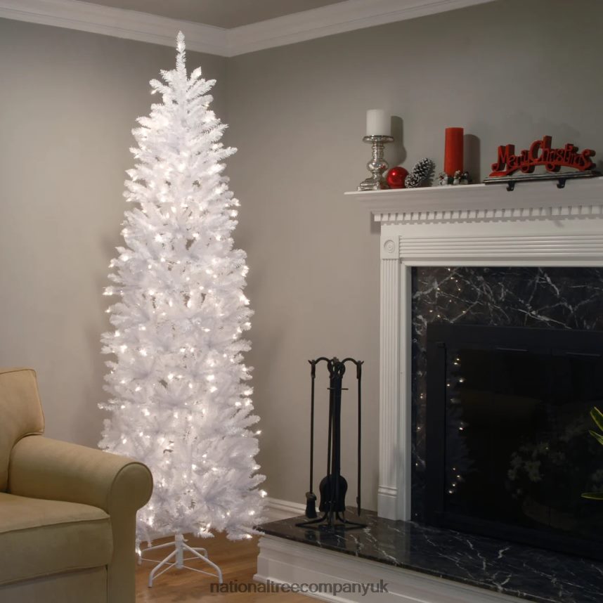 Trees | National Tree Company Artificial Pre-Lit Slim Christmas Tree White Kingswood Fir White Lights Includes Stand 75 Feet F2L4F135